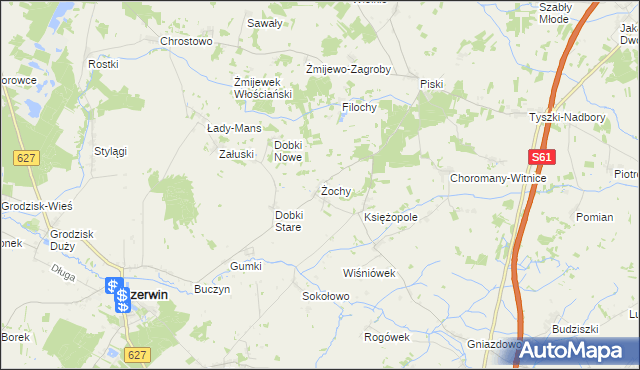 mapa Żochy gmina Czerwin, Żochy gmina Czerwin na mapie Targeo