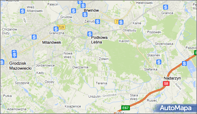 mapa Żółwin gmina Brwinów, Żółwin gmina Brwinów na mapie Targeo