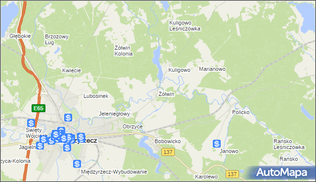 mapa Żółwin gmina Międzyrzecz, Żółwin gmina Międzyrzecz na mapie Targeo