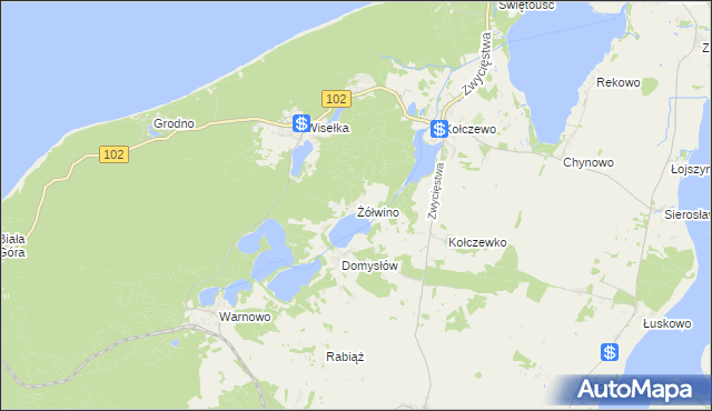 mapa Żółwino gmina Wolin, Żółwino gmina Wolin na mapie Targeo
