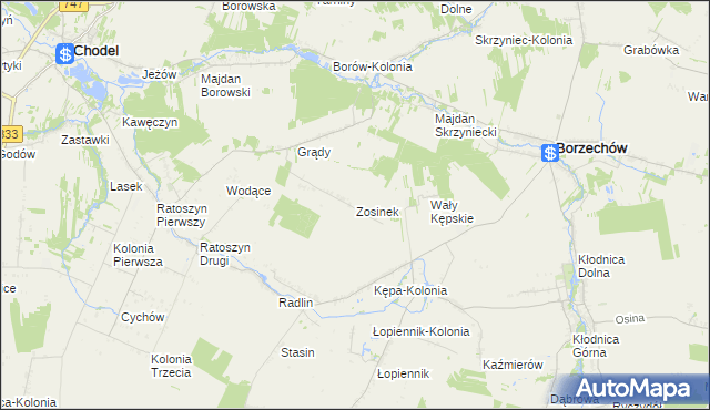 mapa Zosinek gmina Chodel, Zosinek gmina Chodel na mapie Targeo