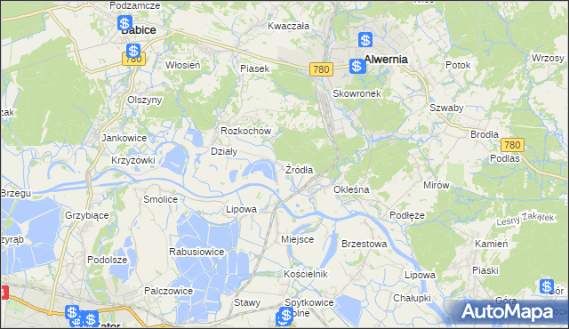 mapa Źródła gmina Alwernia, Źródła gmina Alwernia na mapie Targeo