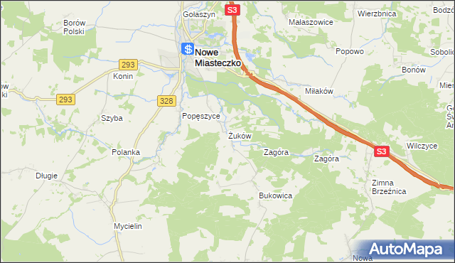 mapa Żuków gmina Nowe Miasteczko, Żuków gmina Nowe Miasteczko na mapie Targeo