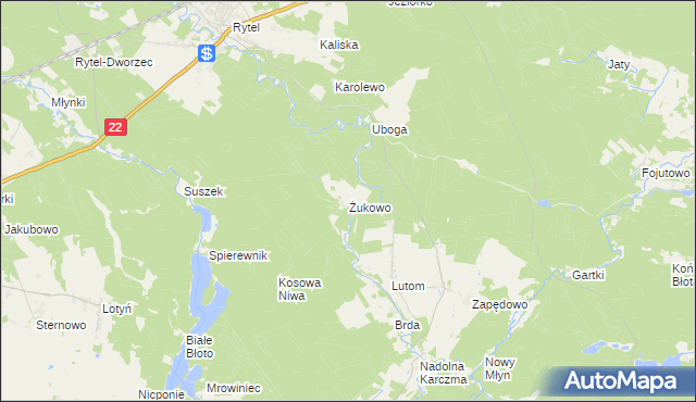mapa Żukowo gmina Czersk, Żukowo gmina Czersk na mapie Targeo
