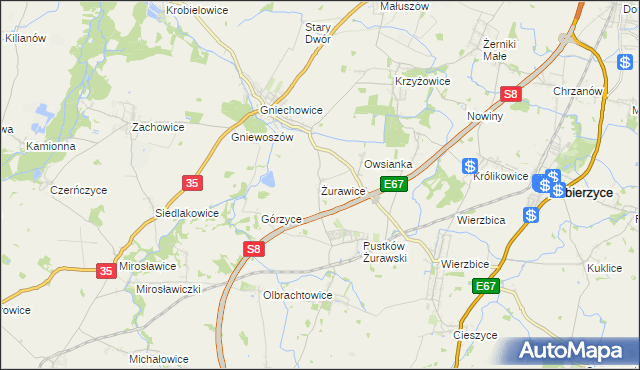 mapa Żurawice gmina Kobierzyce, Żurawice gmina Kobierzyce na mapie Targeo