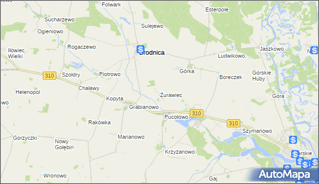 mapa Żurawiec gmina Brodnica, Żurawiec gmina Brodnica na mapie Targeo