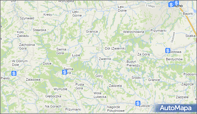 mapa Zwiernik gmina Pilzno, Zwiernik gmina Pilzno na mapie Targeo