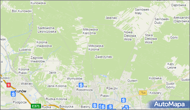 mapa Zwierzyniec gmina Kunów, Zwierzyniec gmina Kunów na mapie Targeo