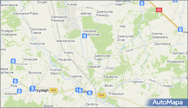 mapa Zwierzyniec Trzeci, Zwierzyniec Trzeci na mapie Targeo