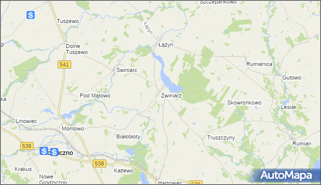 mapa Zwiniarz, Zwiniarz na mapie Targeo