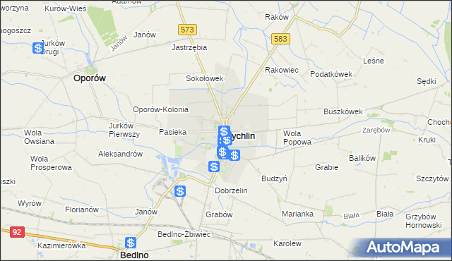 mapa Żychlin powiat kutnowski, Żychlin powiat kutnowski na mapie Targeo