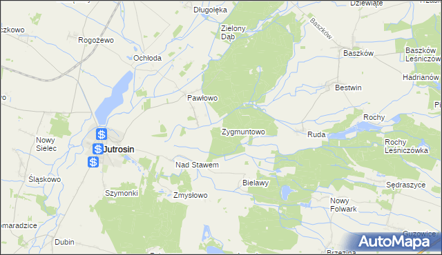 mapa Zygmuntowo gmina Jutrosin, Zygmuntowo gmina Jutrosin na mapie Targeo
