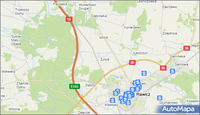 mapa Żylice gmina Rawicz, Żylice gmina Rawicz na mapie Targeo