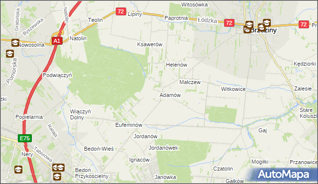 mapa Adamów gmina Brzeziny, Adamów gmina Brzeziny na mapie Targeo
