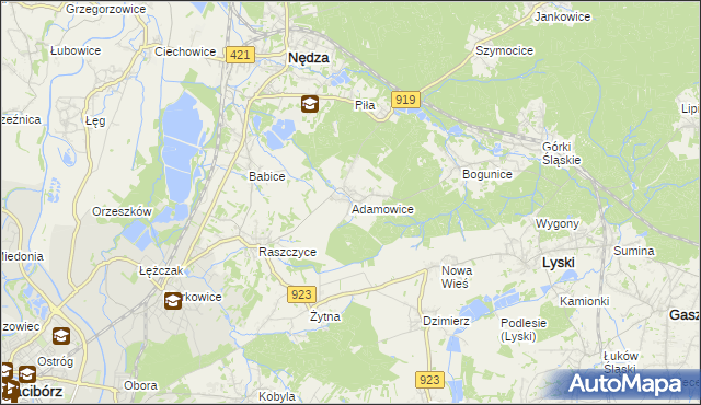 mapa Adamowice gmina Lyski, Adamowice gmina Lyski na mapie Targeo