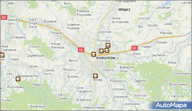 mapa Andrychów, Andrychów na mapie Targeo