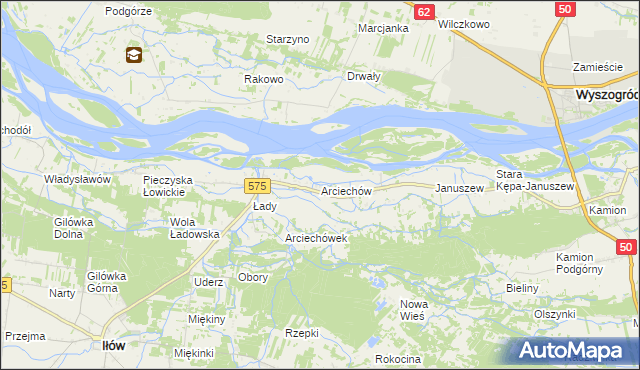 mapa Arciechów gmina Iłów, Arciechów gmina Iłów na mapie Targeo