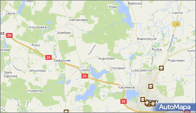 mapa Augustowo gmina Kwilcz, Augustowo gmina Kwilcz na mapie Targeo