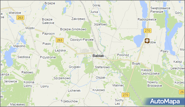 mapa Babiak powiat kolski, Babiak powiat kolski na mapie Targeo