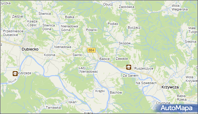 mapa Babice gmina Krzywcza, Babice gmina Krzywcza na mapie Targeo