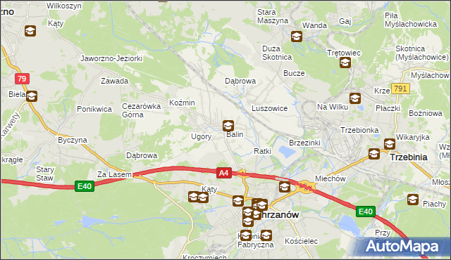 mapa Balin gmina Chrzanów, Balin gmina Chrzanów na mapie Targeo