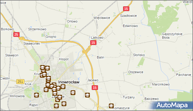 mapa Balin gmina Inowrocław, Balin gmina Inowrocław na mapie Targeo