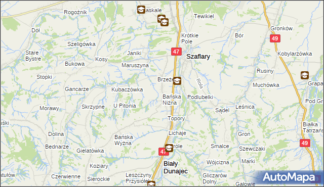 mapa Bańska Niżna, Bańska Niżna na mapie Targeo