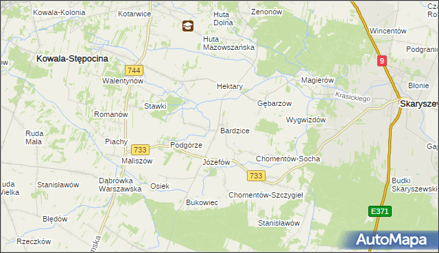 mapa Bardzice, Bardzice na mapie Targeo