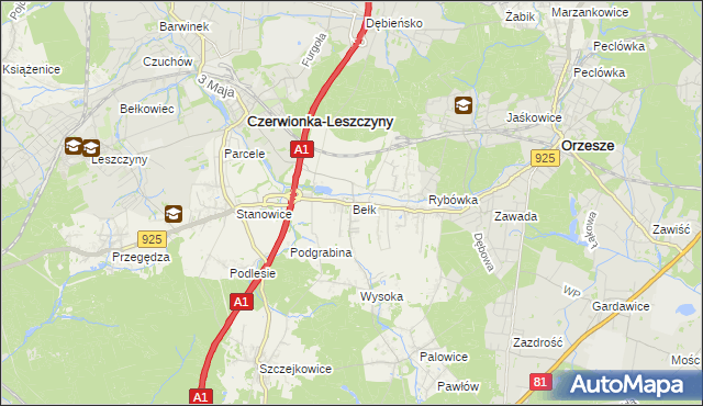 mapa Bełk gmina Czerwionka-Leszczyny, Bełk gmina Czerwionka-Leszczyny na mapie Targeo