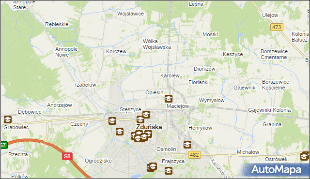 mapa Beniaminów gmina Zduńska Wola, Beniaminów gmina Zduńska Wola na mapie Targeo