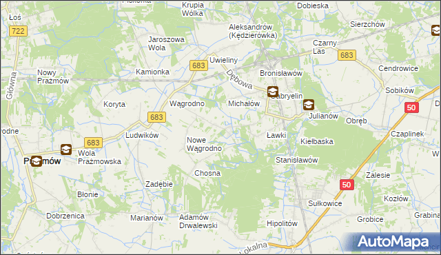 mapa Biały Ług gmina Prażmów, Biały Ług gmina Prażmów na mapie Targeo