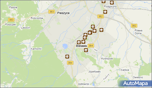 mapa Bielawa powiat dzierżoniowski, Bielawa powiat dzierżoniowski na mapie Targeo