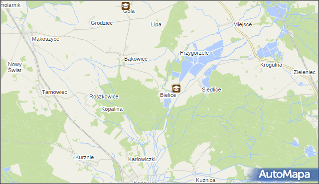 mapa Bielice gmina Świerczów, Bielice gmina Świerczów na mapie Targeo