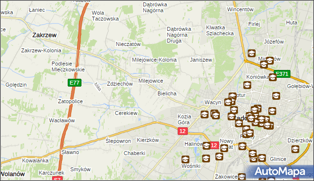 mapa Bielicha, Bielicha na mapie Targeo