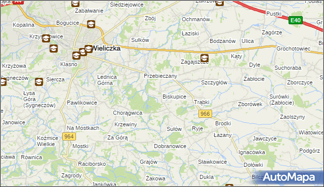 mapa Biskupice powiat wielicki, Biskupice powiat wielicki na mapie Targeo