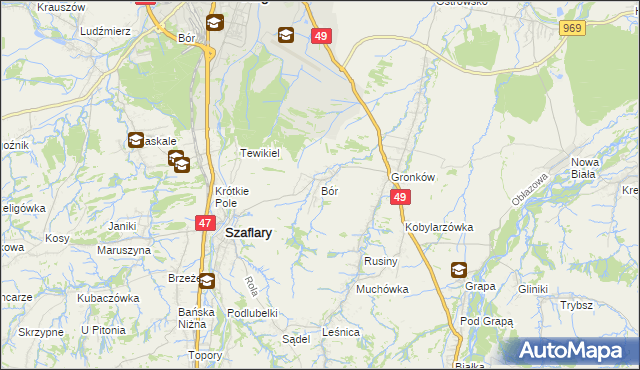 mapa Bór gmina Szaflary, Bór gmina Szaflary na mapie Targeo