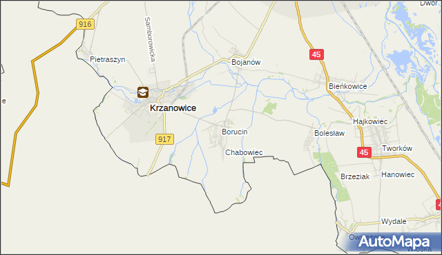 mapa Borucin gmina Krzanowice, Borucin gmina Krzanowice na mapie Targeo