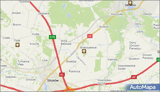 mapa Bratoszewice, Bratoszewice na mapie Targeo