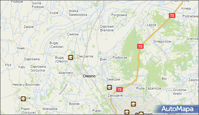 mapa Breń gmina Olesno, Breń gmina Olesno na mapie Targeo