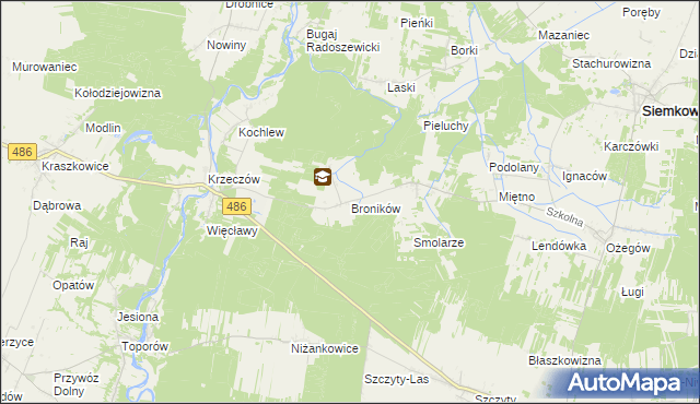 mapa Broników gmina Wierzchlas, Broników gmina Wierzchlas na mapie Targeo