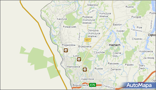 mapa Brzezówka gmina Hażlach, Brzezówka gmina Hażlach na mapie Targeo