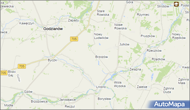 mapa Brzozów gmina Skierniewice, Brzozów gmina Skierniewice na mapie Targeo
