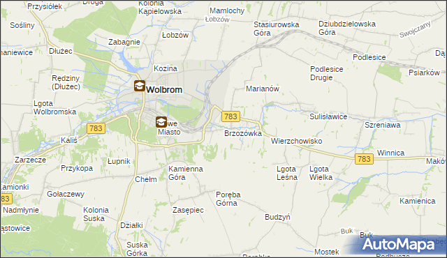 mapa Brzozówka gmina Wolbrom, Brzozówka gmina Wolbrom na mapie Targeo