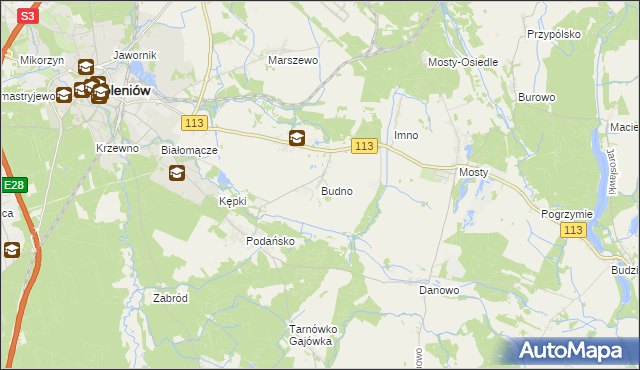 mapa Budno gmina Goleniów, Budno gmina Goleniów na mapie Targeo