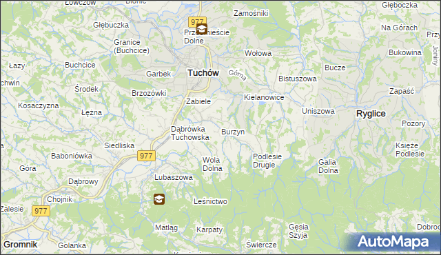 mapa Burzyn gmina Tuchów, Burzyn gmina Tuchów na mapie Targeo
