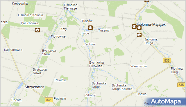 mapa Bychawka Trzecia, Bychawka Trzecia na mapie Targeo