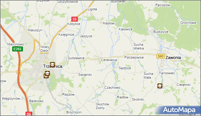 mapa Cerekwica gmina Trzebnica, Cerekwica gmina Trzebnica na mapie Targeo