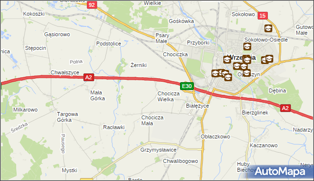 mapa Chocicza Wielka, Chocicza Wielka na mapie Targeo