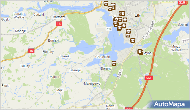 mapa Chruściele gmina Ełk, Chruściele gmina Ełk na mapie Targeo