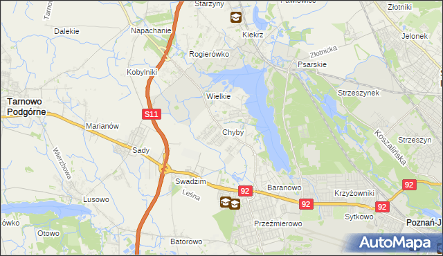 mapa Chyby gmina Tarnowo Podgórne, Chyby gmina Tarnowo Podgórne na mapie Targeo